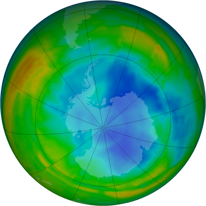 Antarctic ozone map for 01 August 2009